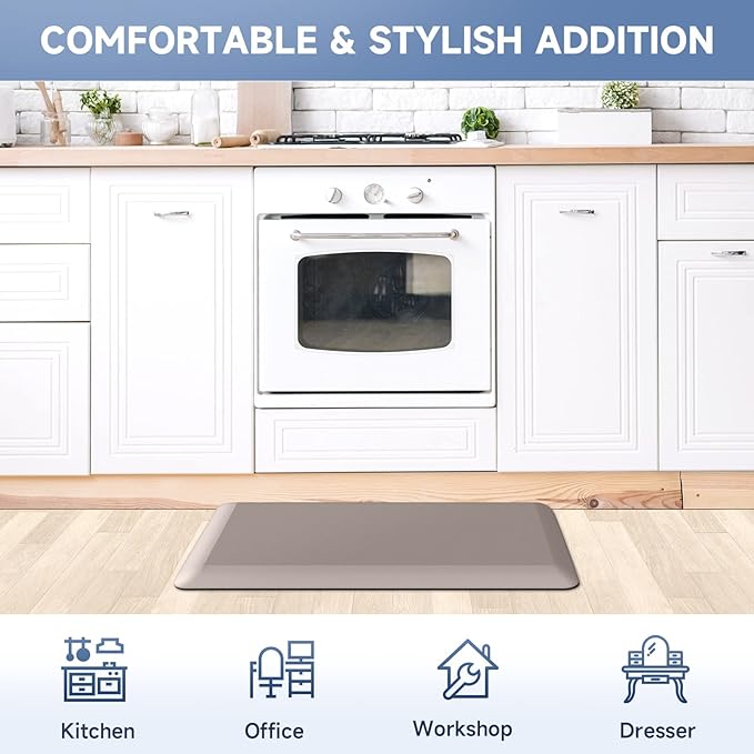 4/5 Inch Thick Kitchen Mats for Floor, StepRite Kitchen Rug for Standing Desk, Non-Slip, Thicker, Stain & Water Resistant, Comfort Anti Fatigue Floor Mat for Home, Kitchen, Office - Khaki,54 * 22''