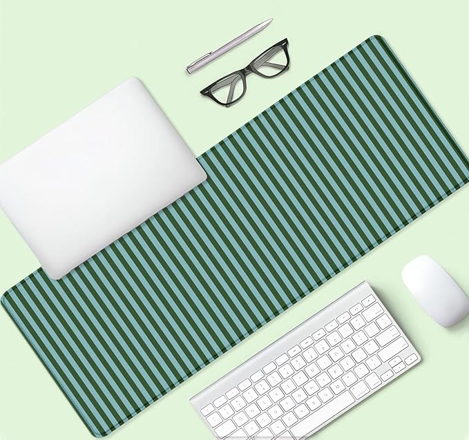 Green Teal Stripes Pattern Extended Mouse Pad, Modern Colorful Non-Slip Large Desk Mat for Office Gaming Laptop, Custom Desk Decor Gaming Mousepad for Computer Desktop, 31.5 x 11.8 inch