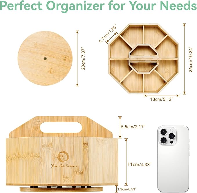 Ohuhu Rotating Marker Organizer for Alcohol Markers, 360° Rotating Bamboo Storage Hold 162 Honolulu& B Alcohol Markers, Pens Pencil Holder with 10 Compartments for Home Classroom Office Decor