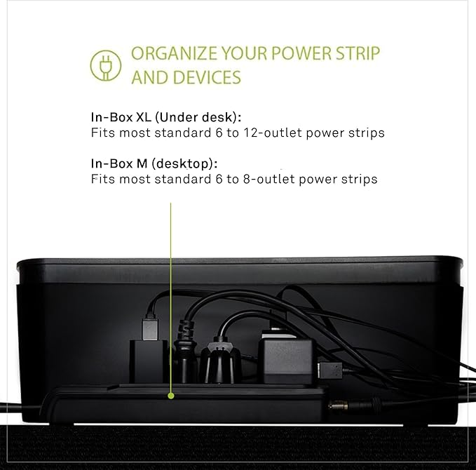 in-Box Cable Box Set with Extra Large Surge Protector Concealer Cable Management for Under Desk and Mobile Charging Station Power Strip Organizer for Desktop, Black