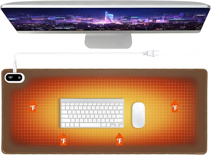 Heated Desk Pad - 31.5" x 13" Large Heated Mouse Pad & Desk Mat, 5 Temp Settings, 5s Fast Heat, Auto Shut-Off, for Cold Office, Gaming & Winter Desk Setup (Coffee Brown)