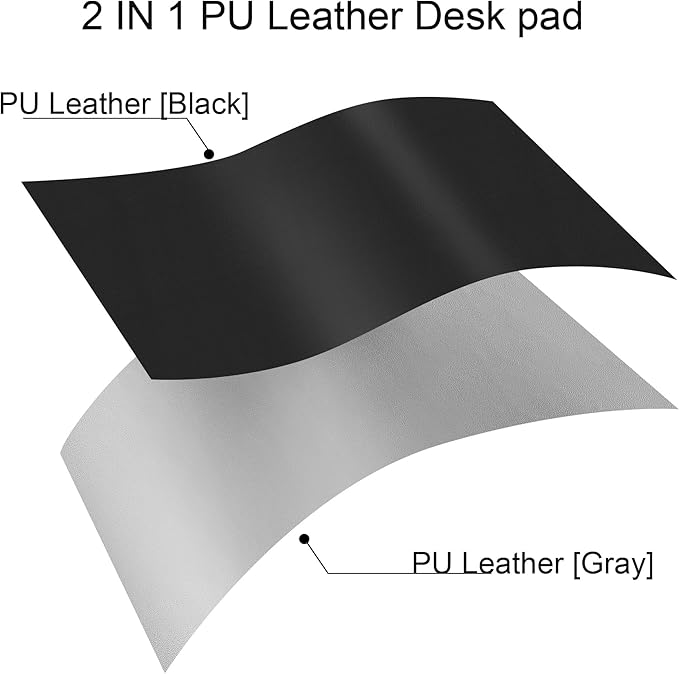 Chihein 67" x 24" 4XL PU Leather Desk Mat (Black/Gray), Huge Mouse Pad, Dual Sided Desk Pad Protector, Waterproof Writing Blotter for Gaming/Office/Home