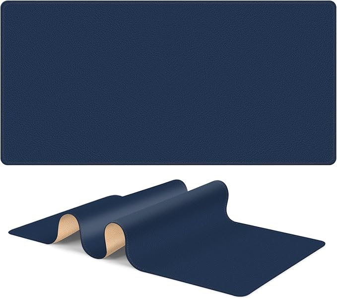 Leather Mouse Pad with Stitched Edge, Waterproof Gaming Mouse Mat for Computers, Laptop, Office & Home (Dark Blue, 33"*13")