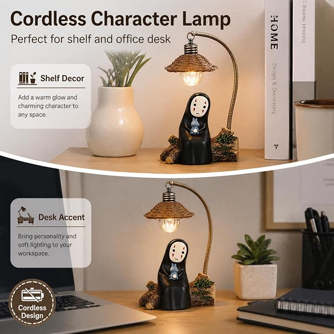 OVANUS No Face Lamp, No Face Night Light, Mini Resin Anime Desk Lamp, Battery Operated Cute Room Decor Gift for Bedroom Shelf Office
