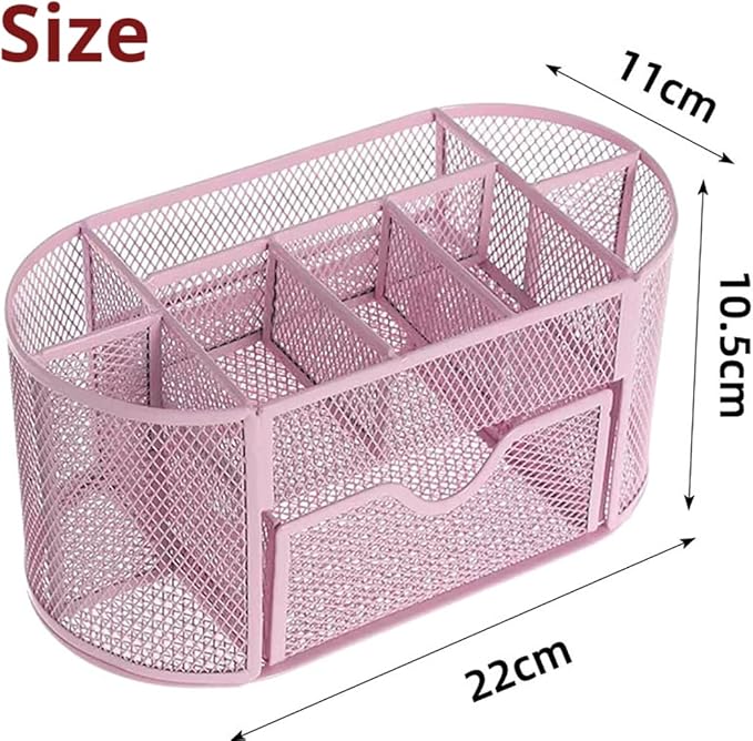 Wire Mesh Desk Organizer, Pink Pen Holder and Desk Organizer with Compartments, Desk Drawer Organizers and Accessories for Office School Home Supplies Teacher Students