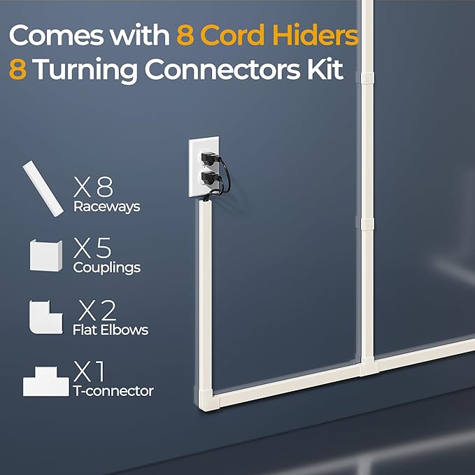 Cord Hider Kit, 113.4in Cord Covers for 2-4 Wires on Wall, Self-Adhesive Cable Hider Wire Covers for Cords on Wall, Paintable Cable Cover Raceway, Cord Hider for Walls Mount Tv, W0.95 H0.55in, Beige