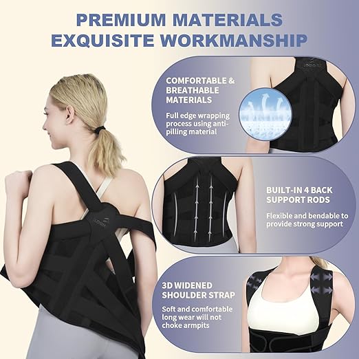 Posture Corrector for Women and Men Upgraded Back Brace, Adjustable Back Support for Upper and Lower Back Pain Relief, Shoulder Straightener for Hunchback, Scoliosis, Lumbar, Spine (Black, Small)