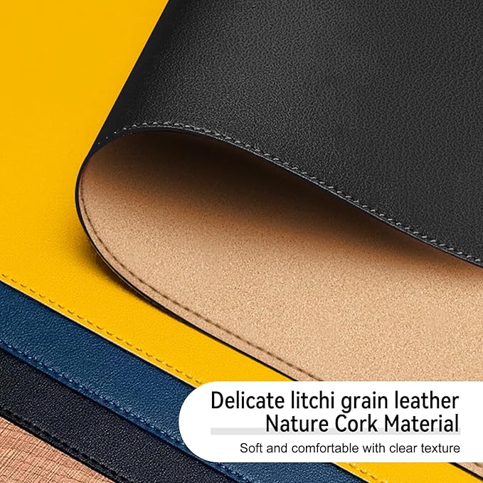 Leather Mouse Pad with Stitched Edge, Waterproof Gaming Mouse Mat for Computers, Laptop, Office & Home (Black, 11"*8")