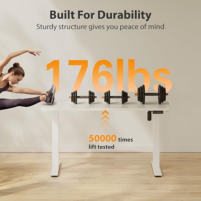 Cubiker Standing Desk, 48x24 Inches Sit Stand Home Office Desk, Electric Stand up Desk, Adjustable Desk with Splice Board, White Frame/White Top