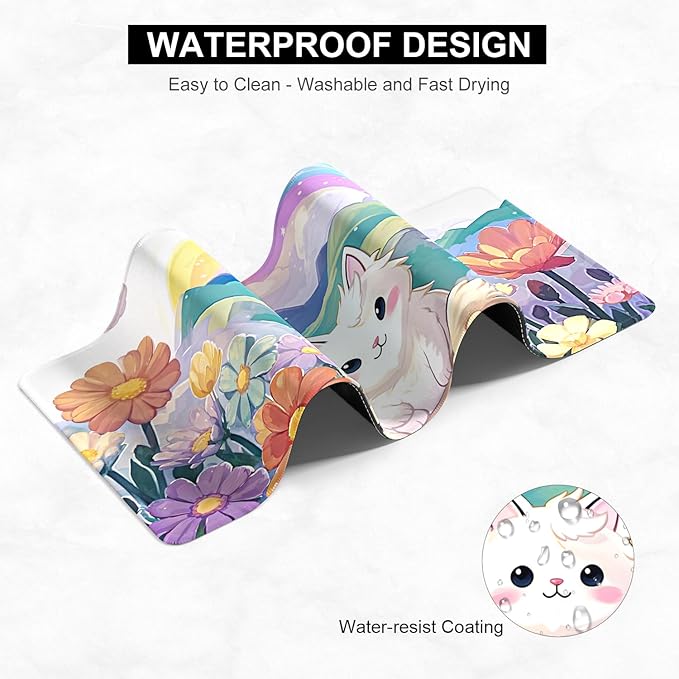 Desk Pad, 32" x 16" XXXL Extended Large Gaming Mouse Pad, Desktop Decor Desk Mat, Men Women Office Supplies and Accessories, Cute Anime Mouse Mat for Laptop & Keyboard, Rainbow Cute Cat