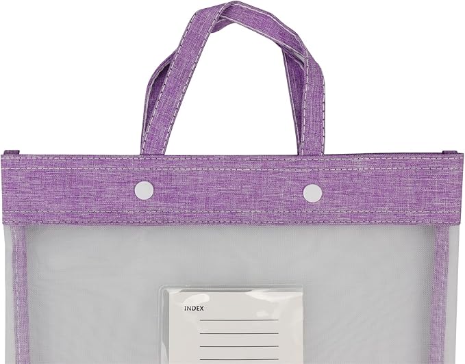 Nylon Document Bag with Handle Light Transparent Mesh File Tote Bag Pouch for Carrying Books Papers (1, Purple)
