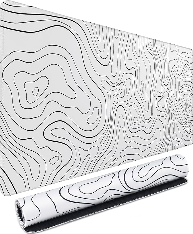Large Gaming Mouse Pad, 31.5 x 15.7 in Mousepad with Stitched Edge, Extended Desk Mat with Non-Slip Rubber Base Water Resist Keyboard Pad for Office Game Home XXL, White Black Lines