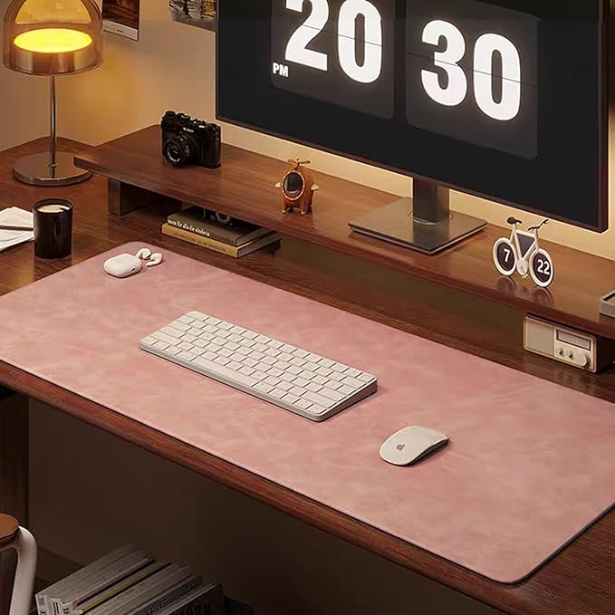 Distressed Leather Desk Mat - Non-Slip PU Leather Desk Pad Protector - Large Waterproof Mouse Pad Computer Keyboard Desk Mat Desk Accessories for Office & Home (Pink, 36"x 17")