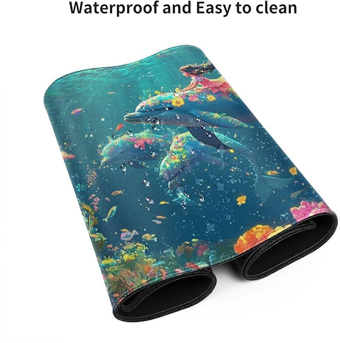 3XL Huge Ocean Mouse Pads Oversized 48"x24" - Extra Large Gaming XXXL Mouse Pad for Full Desk - Whales Marine Life Mousepad with Stitched Edges Non-Slip Rubber Base, Desk Mat