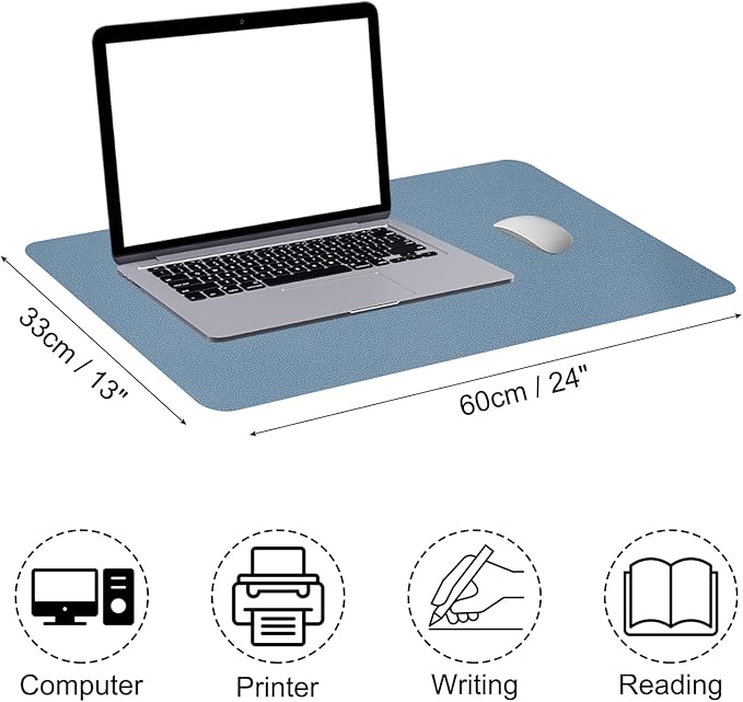 PATIKIL Large Desk Mat, 24"x13" Non-Slip Waterproof PU Leather Desk Pad, Dual Sided Desktop Protector Cover for Office Home Work Study, Grey Blue