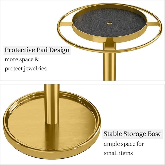 LSK 360° Rotating Sunglasses Organizer, Stainless Steel Glasses Holder Stand with Organizer Tray, Eyeglasses Holder with Storage Base for Dresser, Desk Table, Nightstand & Home Decor, Gold