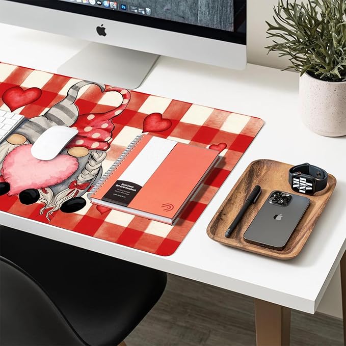 Christmas Mouse Pad PU Leather Red Peach Heart Desk Mat Large Waterproof Gaming Pad Non-Slip Keyboard Mouse Pad Writing Pad for Gamer Office&Home