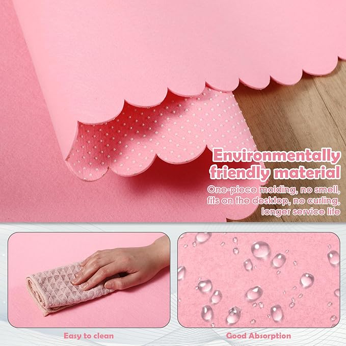 Copkim 35 x 16.5 Inch Felt Desk Mat with Scalloped Edges, Large Felt Mouse Pad Non Slip Scalloped Computer Laptop Desktop Pad for Keyboard and Mouse Home Office(Pink)