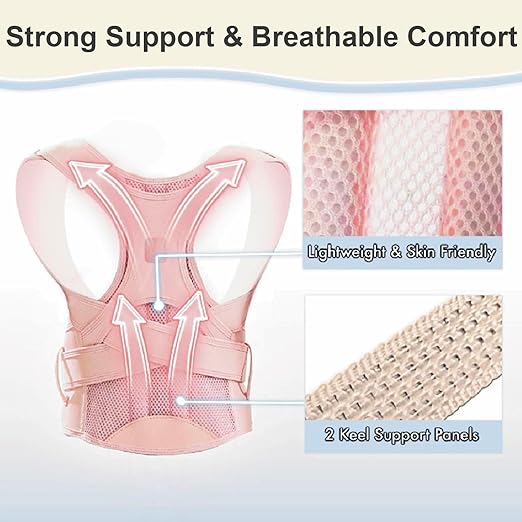 Kids Back Brace Posture Corrector for Boys Girls Teen Youth, Adjustable Upper Back Straightener Lumbar Support Belt for Children Teenager Hunchback Scoliosis Pain Relief Spine Corrector (Pink, Medium)