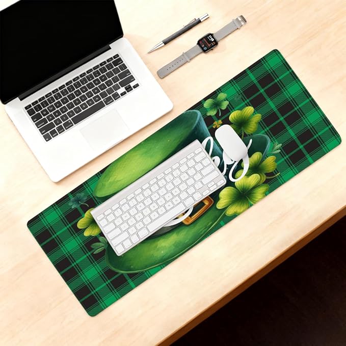Large Mouse Pad Non-Slip Rubber St Patrick Hat Long Gaming Desk Mat Big Computer Keyboard Mousepad Waterproof Protector Wristing Pad for Gaming Office Home Decorative 31.5 X 11.8 Inch