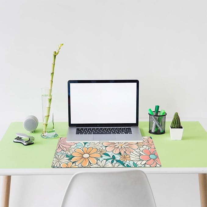 70s Inspired Flower Large Extended Gaming Mouse Pad Pink Flower XXL Mousepad Desk Pad for Keyboard and Mouse, Non-Slip Rubber Base Mousepad with Stitched Edges for Office Desk Decor, 31.5 x 15.8 in