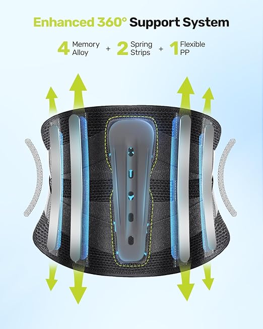 Rakiie Back Braces for Lower Back Pain, Lumbar Support for Men & Women, Breathable Soft Mesh Fabric and 7 Stays All-round Support, Back Support With Lumbar Support Pad for Home & Lifting at Work, Size L (Waist: 39.4"-45.3")