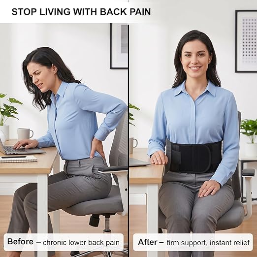 Back Brace for Lower Back Pain Relief, Wide Lumbar Support Belt for Men & Women, 5 Removable Metal Stays, Herniated Disc, Sciatica, Work & Lifting, Breathable Back Support (Medium 30"-38.9")
