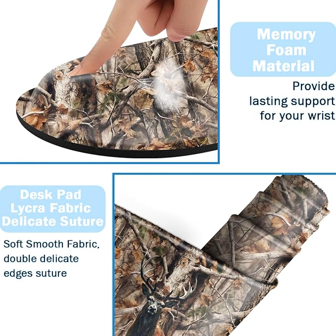 Ergonomic Mouse Pad Set with Wrist Support for Keyboard and Wrist Rest for Mouse, Memory Foam Comfort, Non-Slip Large Desk Mat for Home Office Pain Relief,Camo Forest Deer