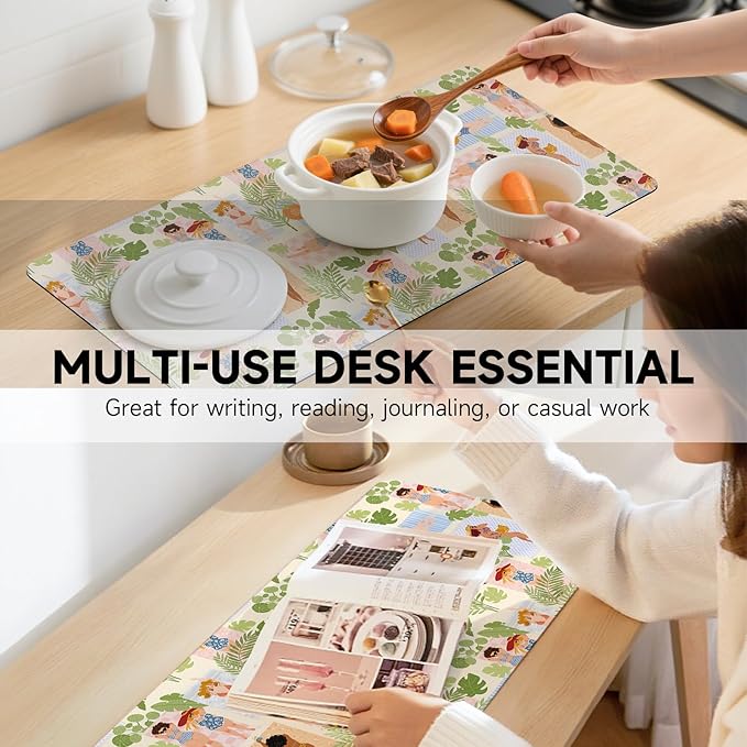 AUPET Leather Large Mouse Pad Desk Blotters – 35 x 17in Cute Desk Mat with PU Surface, Non-Slip Desk Pad Protector,Waterproof Desk Writing Pad for Office Home (Beach Sunbathing)