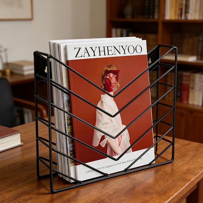 Hanging Wall File Organizer, Wall Mounted Magazine Rack, Wall File Holder Storage Metal for Office and Bathroom Hanging Magazine, Mail, Paper, Document Folder and Books(Black)
