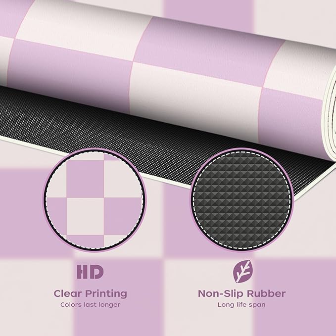 Large Checkered Desk Mat 35.4" x 15.7", PU Leather Mouse Pad Protector, Non-Slip Office Desk Pad, Waterproof Writing Pad for Office and Home (35.4in*15.7in, Purple Plaid)
