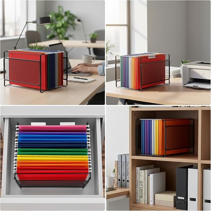 Comix Hanging File Organizer, Letter Size File Folder Organizer with Metal Mesh, Space-Saving File Folder Storage Box for Home Office Supplies(2 Packs)
