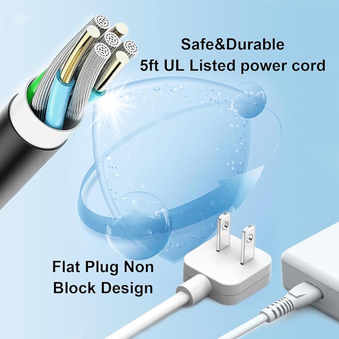5ft Flat Extension Power Cord Replacement 10A, Figure 8 AC Cable Slim Plug 2 Prong for Anker, Ugreen, Baseus, Creative Design, MSTJRY, Upoy Charger, Power Supply for Xbox, TV, Low Profile