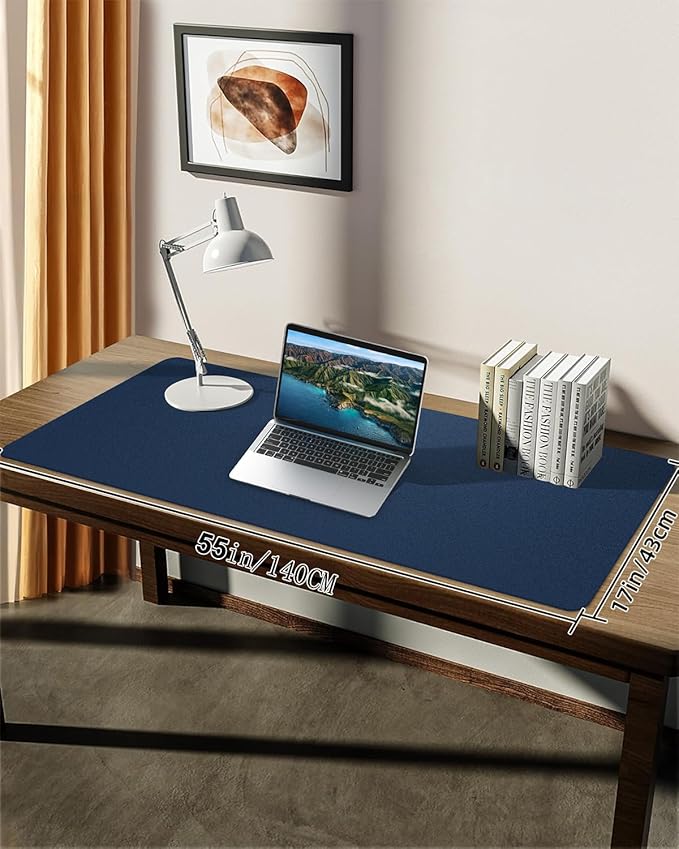 Large Desk mat, Leather Desk Pad Protector,Office Desk Mat,Mouse Pad, Non-Slip Desk Blotter, Laptop Desk Pad, Waterproof Desk Writing Pad for Office&Home (Midnight Blue, 55" x 17")