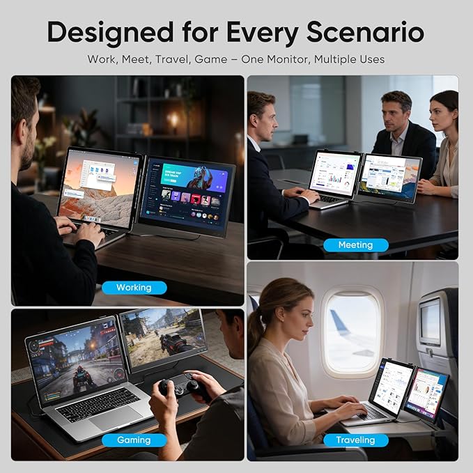 Laptop Screen Extender, 14" FHD 1080P Dual Screen Monitor for Laptop Ultra-Light Portable Monitor with USB-C/HDMI, Plug & Play for Windows/Mac/Chrome/Android