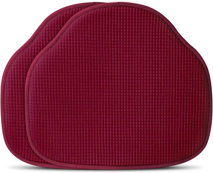 Shinnwa Windsor Chair Cushions Set of 2, Farmhouse Chair Pads for Dining Room, Non Slip Kitchen Seat Cushions, 2 Pack, 17 x 15.5 inches, Burgundy