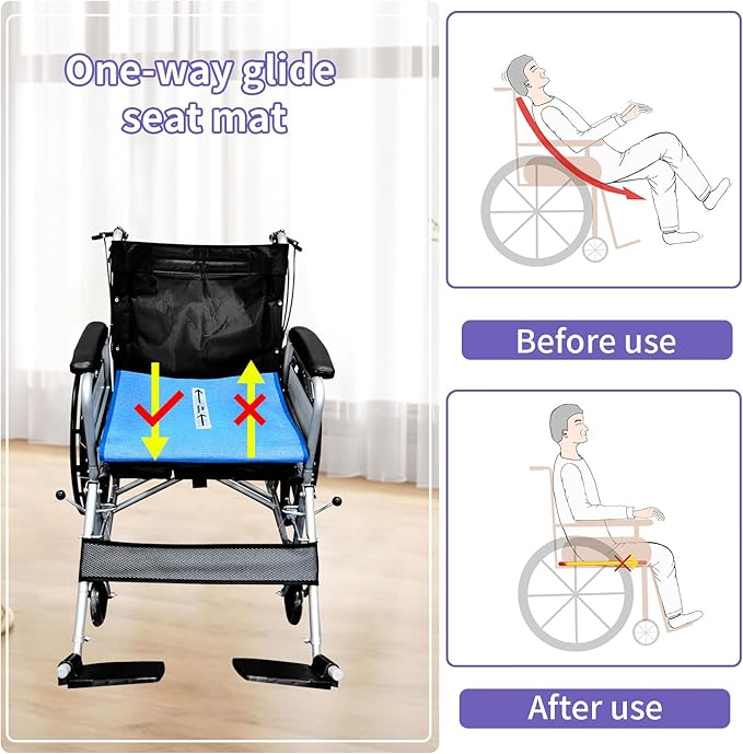 One Way Transfer Support Seat Cushion - Non-Slip Fall Prevention Pad for Elderly/Disabled Use on Wheelchairs, Chairs, Beds, and More - 17"x17"