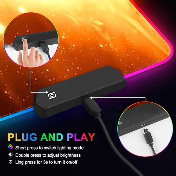 ARTSO RGB Gaming Mouse Pad Large, Extended LED Mouse Mat XXL 35.4x15.7 inch, 14 Lighting Modes, 2 Brightness, Non-Slip Rubber Base Mousepad Waterproof Keyboard Mat,Universe Space Starry Sky