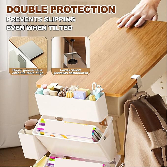 4,Desk Side Storage, Under Desk Laptop Mount, Table Side Hanging File Organizer, No Drill Clamp On Cable Management Tray, Laptop Holder with Pen Holder for Office and Home