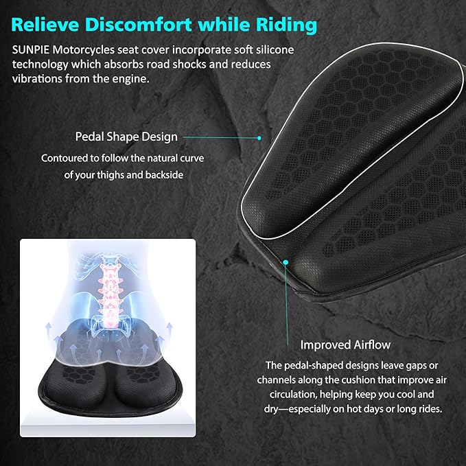SUNPIE Motorcycle Seat Cushion Gel Pad Foldable Soft Seats with Pressure Relief Pads for Motorcycles Breathable and Shock Absorption Lightweight Large Seat Pad for Long Rides(Large)
