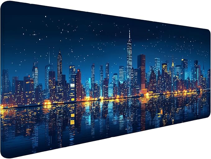 Modern City Gaming Mouse Pad Starry Sky City Reflection Night Mousepad XL Large Gaming Mouse Pad Laptop Keyboard Mat Desk Pad 31.5"x11.8" Office Computer Keyboard Laptop Home