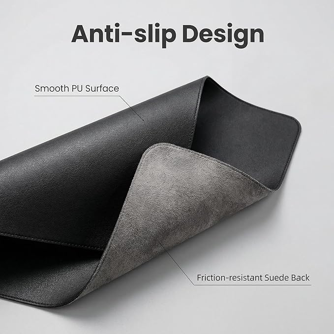 Desk Mat, Office Writing Desk Pad, Large 14.97'' x 16.15'' Black, for Top of Desks, Computer Desk Cover Protector PU Leather