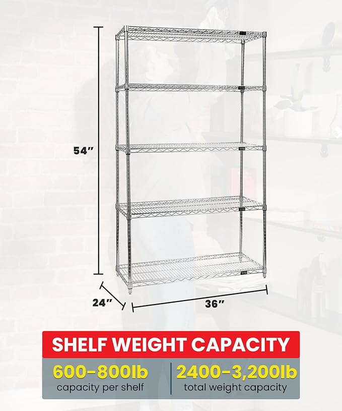 Quantum Storage Systems WR54-2436C-5 Starter Kit Wire Shelves Chrome 5 Shelves 54" H x 36" W x 24" D