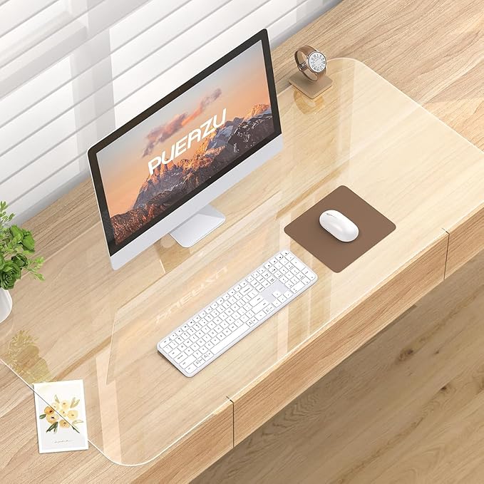 Clear Desk Mat, 39.3"x15.7" inch Large PVC Desk Protector Pad, Waterproof Non-Slip Round Edge Wipeable Writing Mat, Table Protector for Home Office