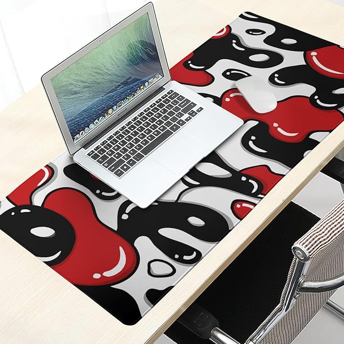 Red Black White Gaming Mouse Pad Geometric Japanese Extended XXL Mouse Pad 35.4X15.7in Full Desk Mousepad Gaming with Stitched Edges and Non-Slip Base Keyboard Pad for Worker Gamer Desktop Laptop