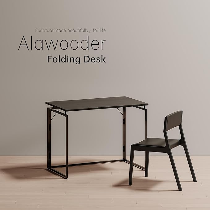 alawooder Folding Desk - 31.5" Wood Top Foldable Desk for Small Spaces | No Assembly Required Compact Desk for Home Office, Writing, and Study