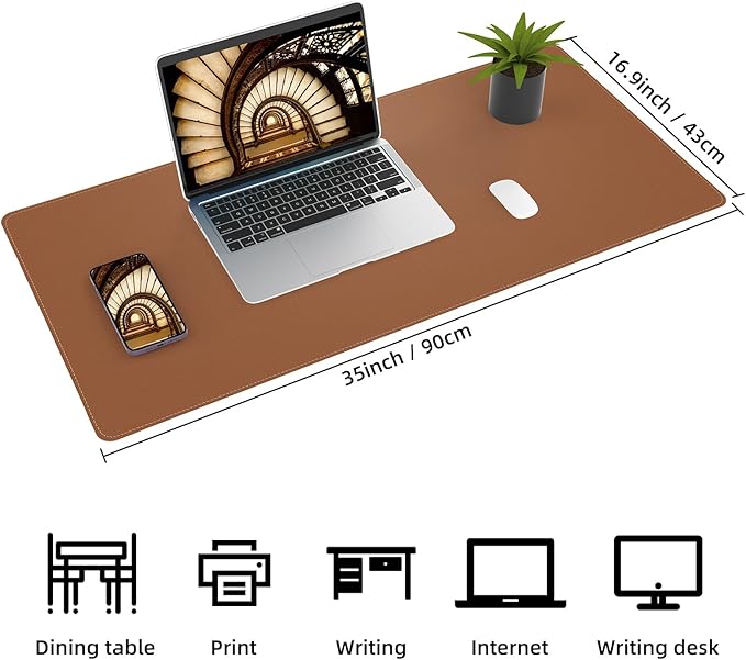 AFIING Cork Desk Mat 35.4" x 17", Dual-Sided Natural Cork & PU Leather Desk Pad, Non-Slip Waterproof Large Mouse Pad for Office, Home & Gaming, Brown