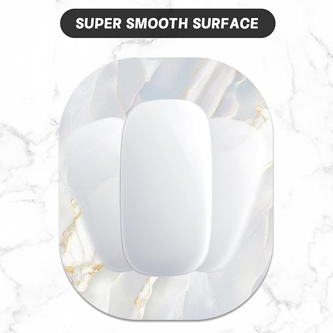 Small Mouse Pad, 6 x 7 Inch, Oval Mini Mouse Pad with Non-Slip Rubber Base for Laptop Wireless Mouse Keyboard Tray Mousepad, White Marble