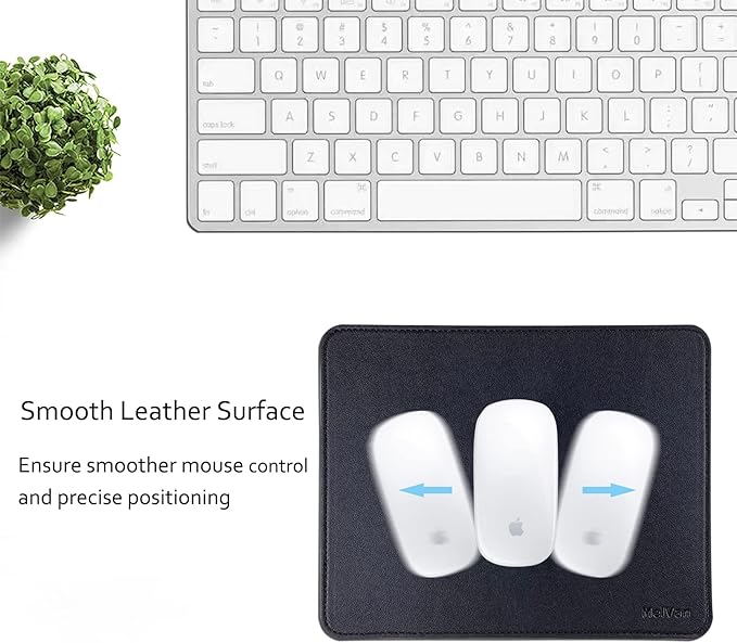 MelVan PU Leather Mouse Pad with Stitched Edge, Wood Mousepad, Waterproof Gaming Mouse Pad Mat for Computers, Laptop, Office & Home, 10.2" x 8.3", 1 Pack (Black)