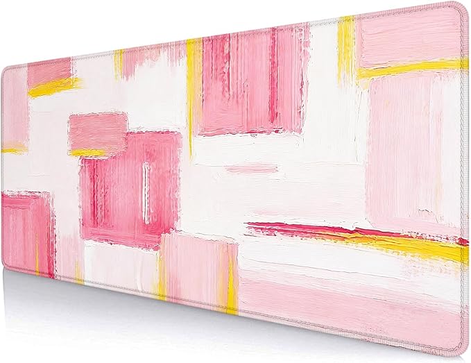 Pink and Gold Large Mousepad for Laptop, Abstract Art Desk Mat, Modern Pink and White Desk Pads, Non-Slip Rubber Base Desktop Mat, Computer Mouse Pad, 31.5 x 11.8 inch